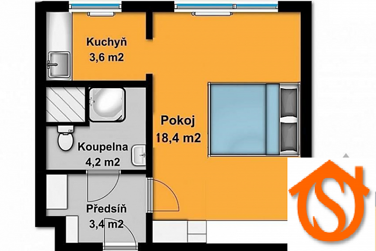 Квартира 1+1,  ул. Мазурска, Прага 8 - Троя